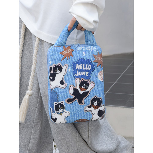 可愛塗鴉貓咪筆記型電腦包女手提11寸ipad 平板保護套15寸收納包