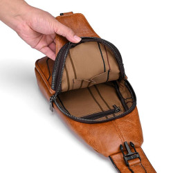 男士胸包單肩斜背小後後背包復古二層牛皮小包包男款時尚休閒胸前挎包