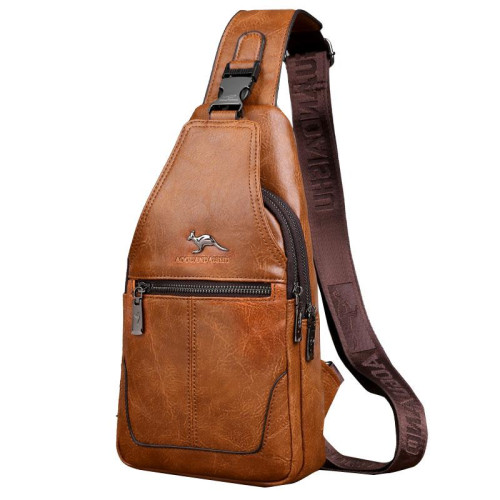 男士胸包單肩斜背小後後背包復古二層牛皮小包包男款時尚休閒胸前挎包