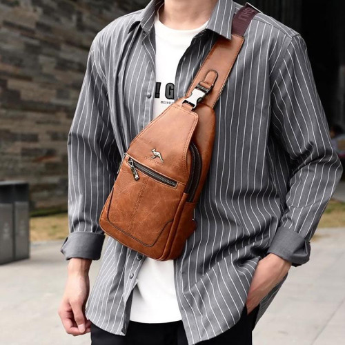 男士胸包單肩斜背小後後背包復古二層牛皮小包包男款時尚休閒胸前挎包