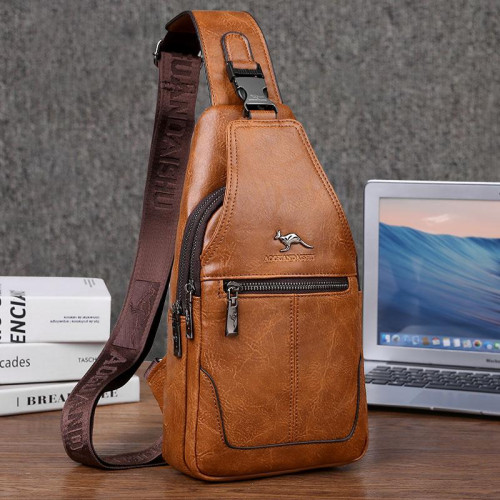 男士胸包單肩斜背小後後背包復古二層牛皮小包包男款時尚休閒胸前挎包