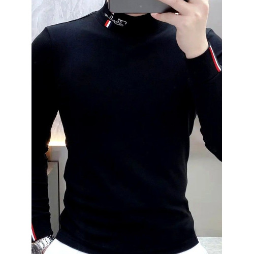 抖音爆款男士秋冬時尚半高領T恤百搭純色帥氣德絨保暖打底衫上衣