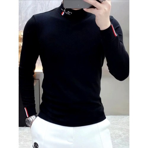 抖音爆款男士秋冬時尚半高領T恤百搭純色帥氣德絨保暖打底衫上衣