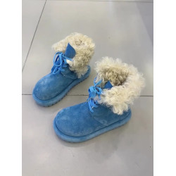 藍色多巴胺磨砂皮加絨雪地靴女2026冬季厚底系帶厚絨保暖防滑棉鞋