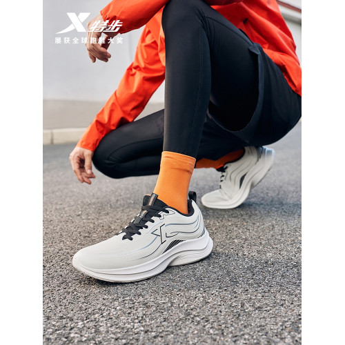 特步波浪鞋丨綜訓鞋男鞋跑步鞋夏季黑色公務運動鞋皮面減震跑鞋女