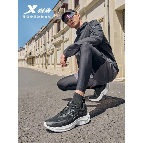 特步波浪鞋丨綜訓鞋男鞋跑步鞋夏季黑色公務運動鞋皮面減震跑鞋女