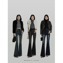 氣質設計感美式復古藍微喇牛仔褲女春季新款修身拖地緊身喇叭褲子