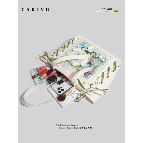 CAKJVG日系漫展二次元絲帶痛包大食量通勤托特包大容量單肩包百搭