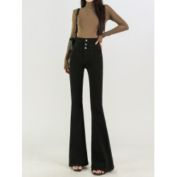 超高腰收腹黑色微喇牛仔褲女春季新款修身加長拖地馬蹄褲喇叭褲子