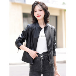 海甯真皮皮衣女短款2025春季新款綿羊皮外套女韓版顯瘦立領皮夾克