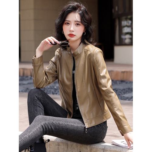 海甯真皮皮衣女短款2025春季新款綿羊皮外套女韓版顯瘦立領皮夾克