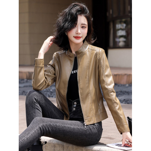 海甯真皮皮衣女短款2025春季新款綿羊皮外套女韓版顯瘦立領皮夾克