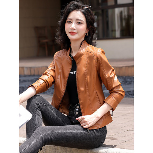 海甯真皮皮衣女短款2025春季新款綿羊皮外套女韓版顯瘦立領皮夾克