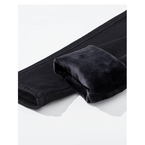 松緊腰高腰加絨牛仔褲女2025新款秋冬季胖mm大碼緊身顯瘦黑色褲子