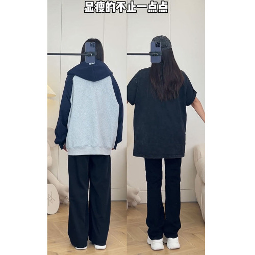 梨形身材窄版直筒牛仔褲女春季新款大碼胖mm高腰顯瘦黑色褲子加長