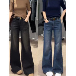 大碼女裝2026春季新款高腰復古直筒牛仔褲胖mm遮胯顯瘦微喇濶腿褲