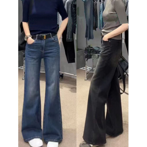 大碼女裝2026春季新款高腰復古直筒牛仔褲胖mm遮胯顯瘦微喇濶腿褲