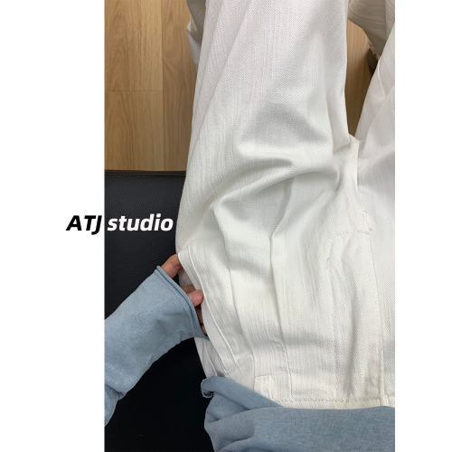 阿頭家白色高腰寬鬆濶腿褲褶皺肌理感直筒牛仔褲女垂感拖地長褲子