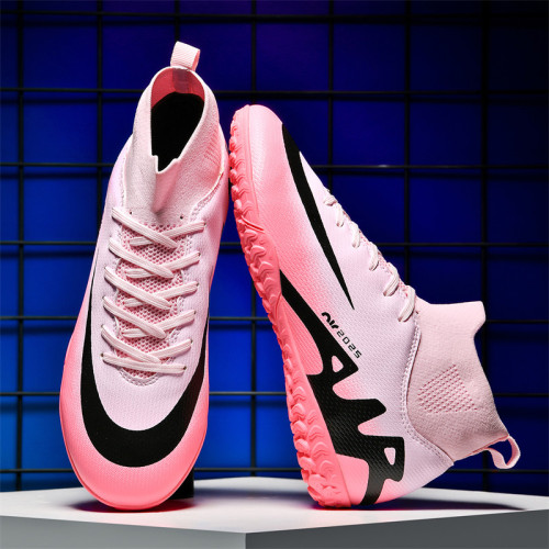 2026年新品透氣刺客男女長釘足球鞋高幫中學生訓練碎釘皮面足球鞋