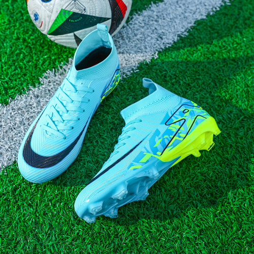 2026年新品透氣刺客男女長釘足球鞋高幫中學生訓練碎釘皮面足球鞋