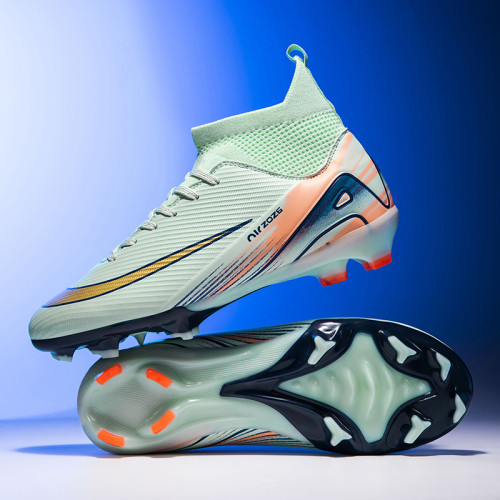 2026年新品透氣刺客男女長釘足球鞋高幫中學生訓練碎釘皮面足球鞋