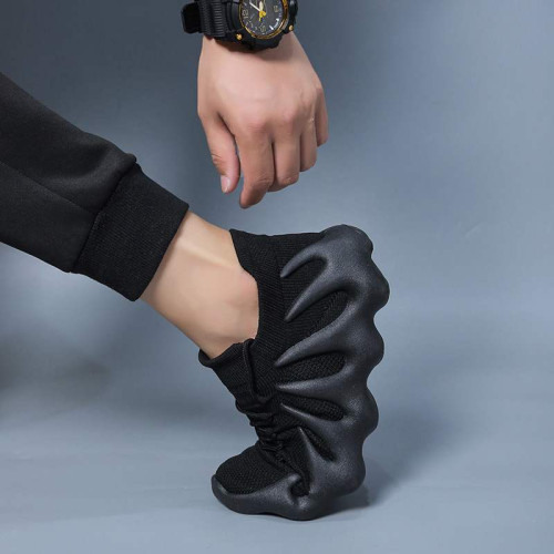 男鞋新款休閒運動鞋子飛織火山底透氣網鞋男士跑步鞋八爪魚襪子鞋