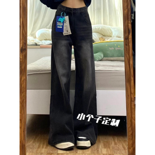 復古不貼腿微喇叭牛仔褲女XS小個子梨形粗腿顯高顯瘦寬鬆濶腿長褲