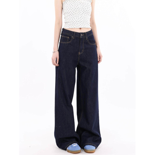 Free Sonata復古丹甯直筒寬鬆濶腿牛仔褲男女靛藍cleanfit休閒褲