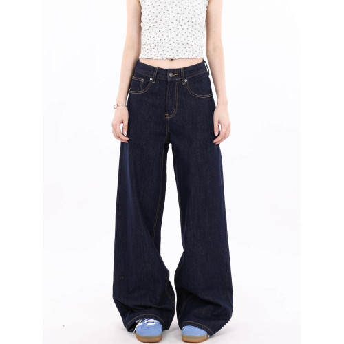 Free Sonata復古丹甯直筒寬鬆濶腿牛仔褲男女靛藍cleanfit休閒褲