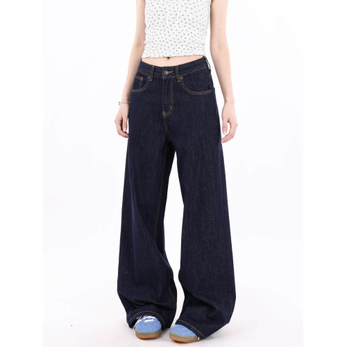 Free Sonata復古丹甯直筒寬鬆濶腿牛仔褲男女靛藍cleanfit休閒褲