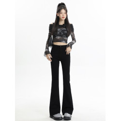 黑色高腰顯瘦微喇叭牛仔褲女2026新款秋冬修身彈力小個子馬蹄褲子