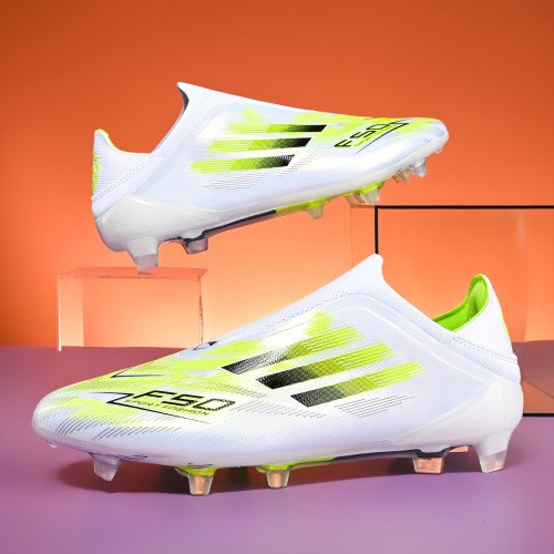 亞馬爾F50防水無鞋帶足球鞋男長釘FG碎釘TF短釘比賽兒童學生防滑