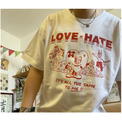 天使與惡魔Love& Hate愛與恨潮牌男女款夏季短袖T恤情侶款印花TEE
