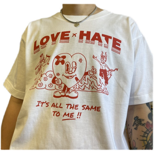 天使與惡魔Love& Hate愛與恨潮牌男女款夏季短袖T恤情侶款印花TEE 天使與惡魔Love& Hate愛與恨潮牌男女款夏季短袖T恤情侶款印花TEE