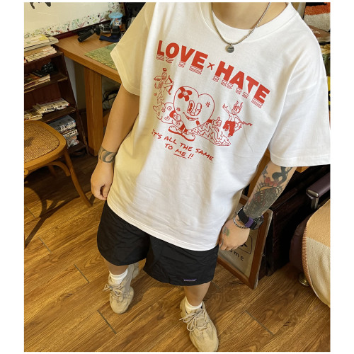 天使與惡魔Love& Hate愛與恨潮牌男女款夏季短袖T恤情侶款印花TEE 天使與惡魔Love& Hate愛與恨潮牌男女款夏季短袖T恤情侶款印花TEE