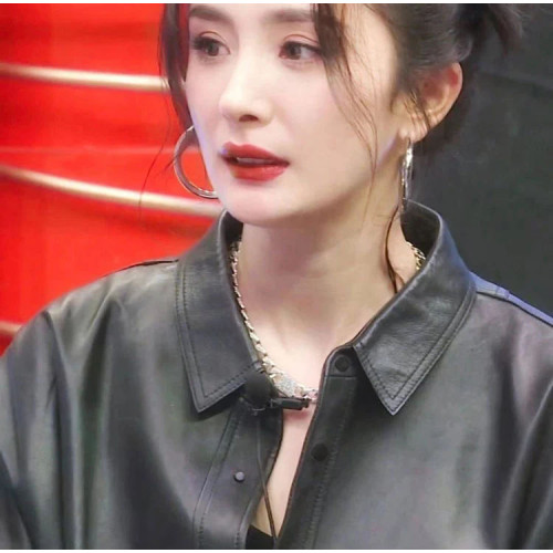 楊冪明星同款女春秋季法式機車PU皮衣外套中長款洋氣黑色襯衫衣服