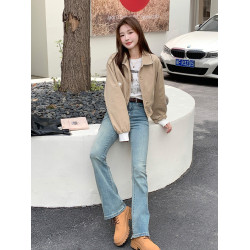 布琳家微喇牛仔褲女春夏2026新款小個子顯瘦淺色高腰喇叭褲子休閒