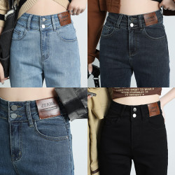 高腰彈力八九分小個子彈力直筒牛仔褲女梨形身材菸琯褲窄版直筒褲