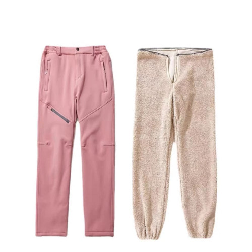 東北羊羔絨可拆卸沖鋒褲男女戶外防風防水加厚加絨雪鄕登山滑雪褲