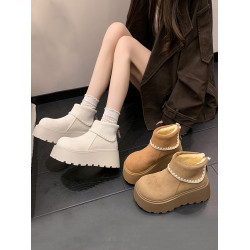 白色厚底增高雪地靴女2026秋冬季新款百搭勃肯短靴加絨加厚棉鞋子