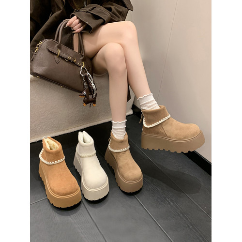 白色厚底增高雪地靴女2026秋冬季新款百搭勃肯短靴加絨加厚棉鞋子