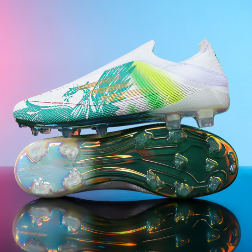 亞馬爾F50孔雀綠電鍍足球鞋男無鞋帶FG長釘短釘TF碎釘中學生訓練