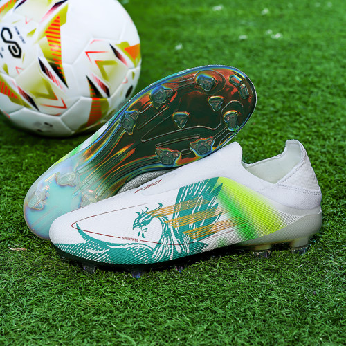 亞馬爾F50孔雀綠電鍍足球鞋男無鞋帶FG長釘短釘TF碎釘中學生訓練