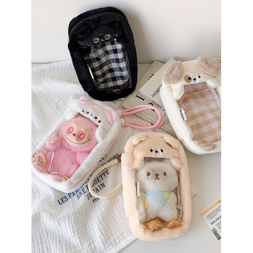 卡通小狗貓咪造型立體遛娃包少女帶掛件吧唧痛包學生外出展示娃包