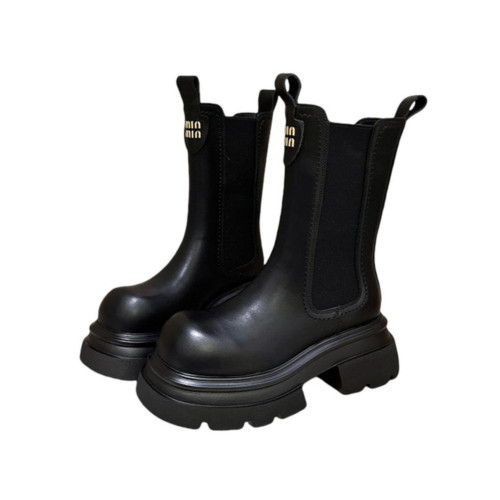 歐貨真皮中筒靴菸筒靴女加絨馬丁靴2025新款厚底增高切爾西瘦瘦靴