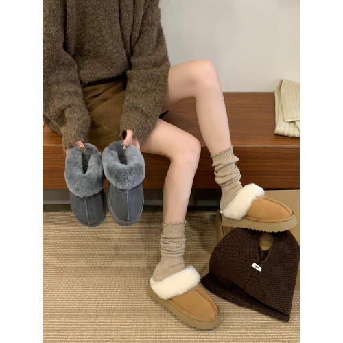 厚底灰色雪地靴毛毛拖鞋女外穿2025冬季新款皮毛一體包頭半拖棉鞋 厚底灰色雪地靴毛毛拖鞋女外穿2025冬季新款皮毛一體包頭半拖棉鞋