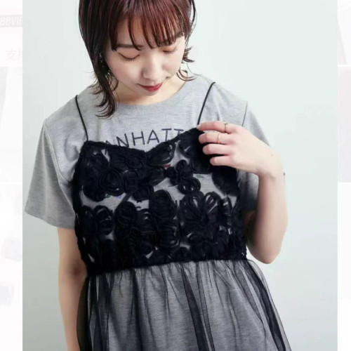 S2  夏季新款 超仙曡穿神器 盤綉花朵薄紗吊帶背心上衣女