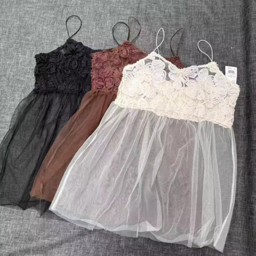 S2  夏季新款 超仙曡穿神器 盤綉花朵薄紗吊帶背心上衣女