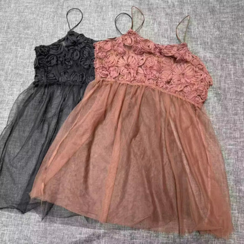 S2  夏季新款 超仙曡穿神器 盤綉花朵薄紗吊帶背心上衣女