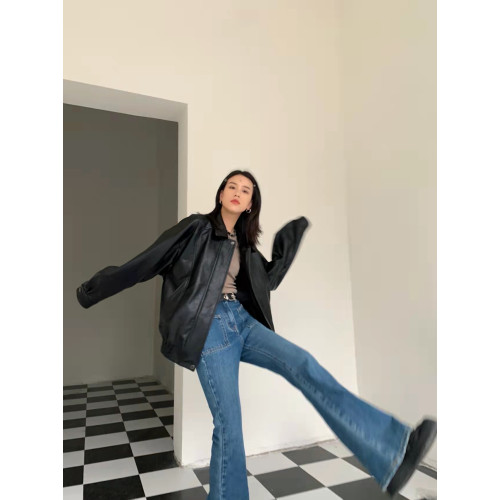 黑色皮衣外套女復古街頭感西裝pu皮外套寬鬆美式夾克機車上衣春秋